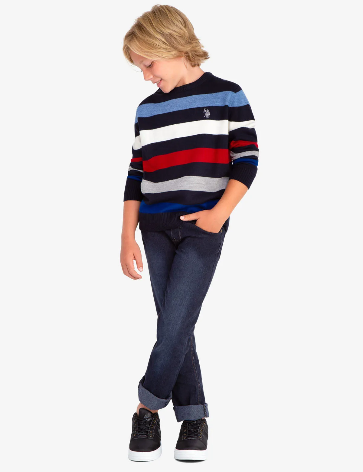 STRIPED CREW NECK SWEATER