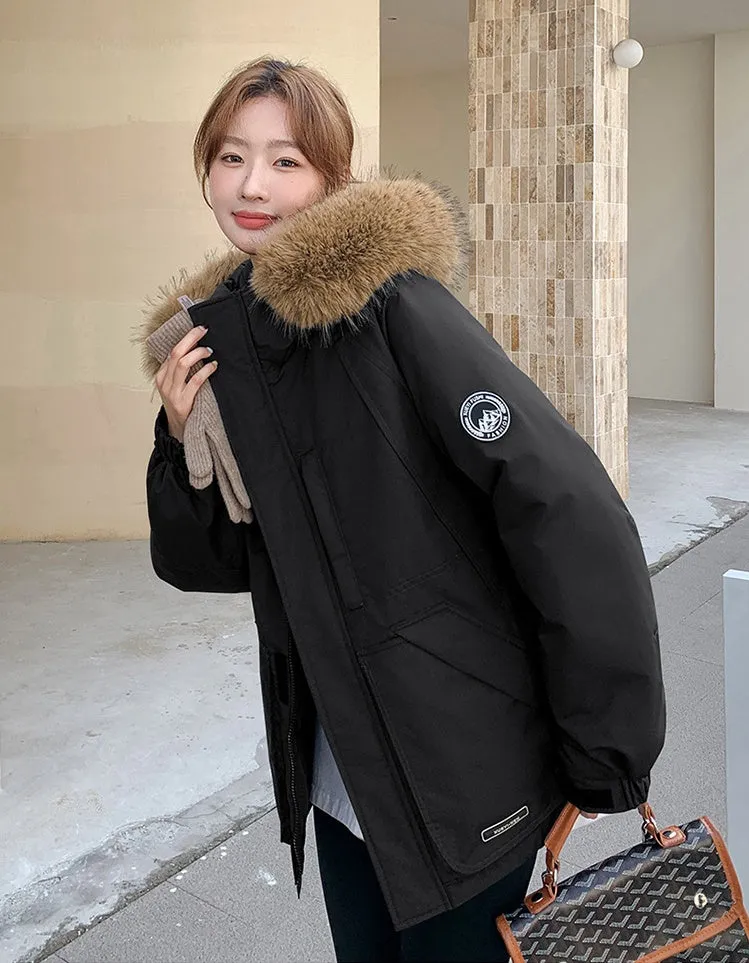 Stylish Water-Resistant Parka for Women with Thickened Relaxed Fit