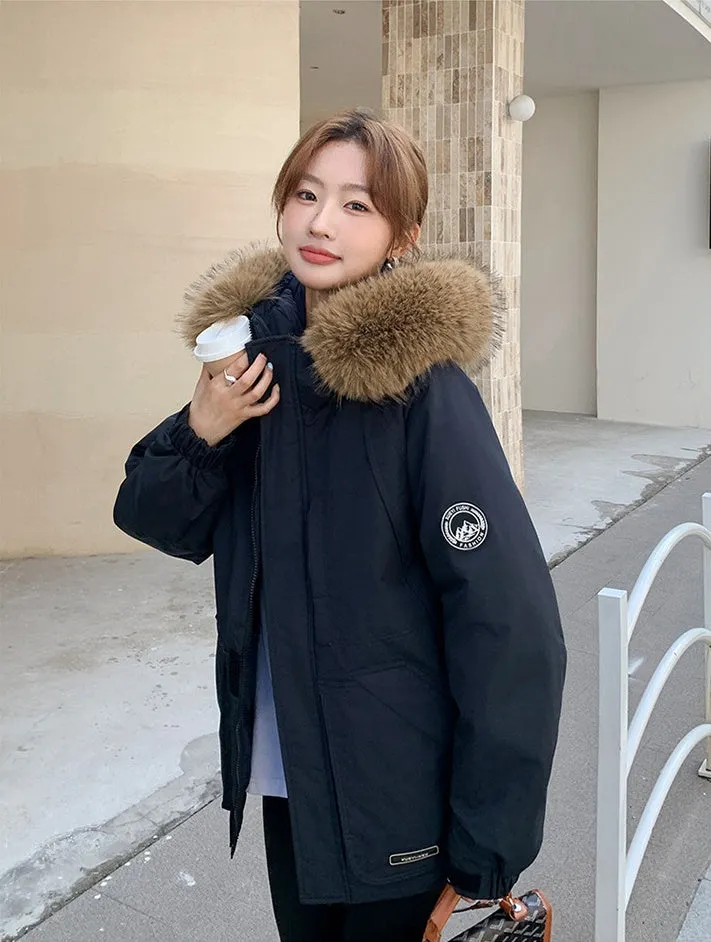Stylish Water-Resistant Parka for Women with Thickened Relaxed Fit