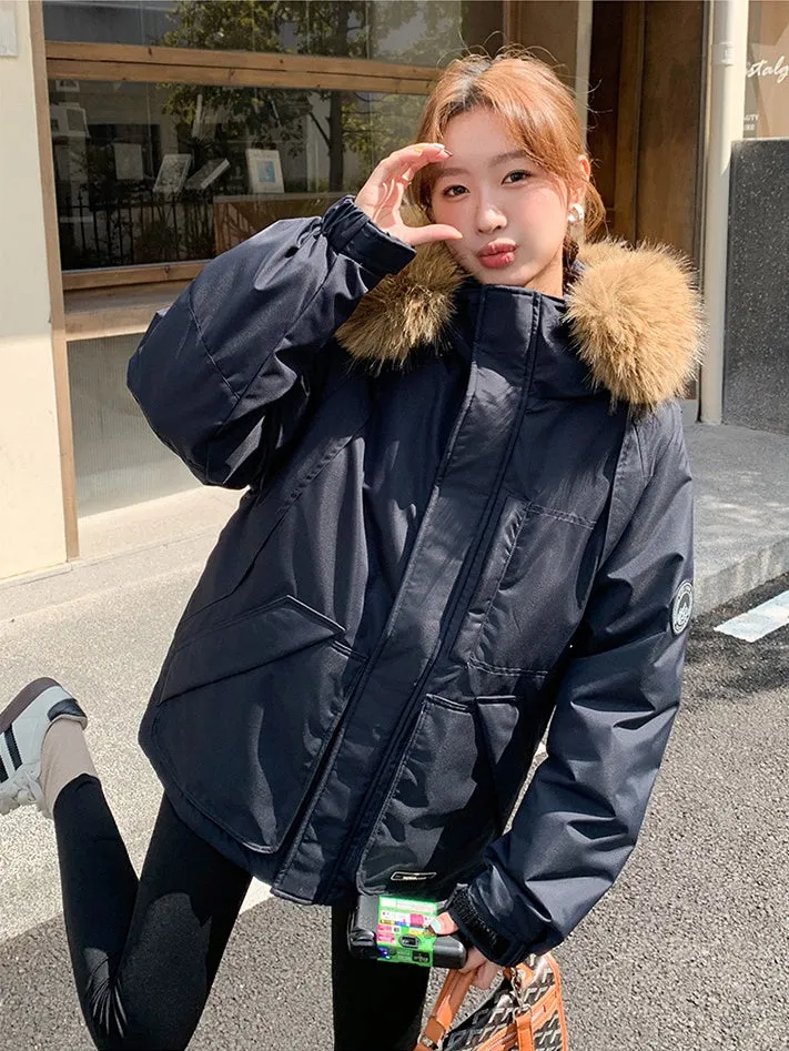 Stylish Water-Resistant Parka for Women with Thickened Relaxed Fit