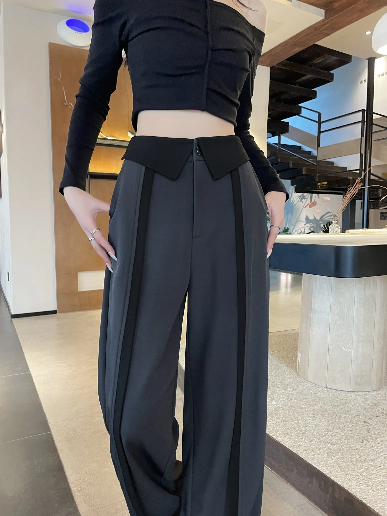 Stylish Women's Solid Patchwork Trousers for Everyday Wear