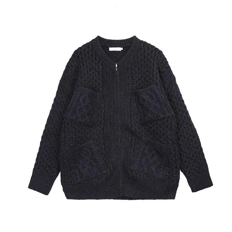 Thick Zipper Knit Cardigan