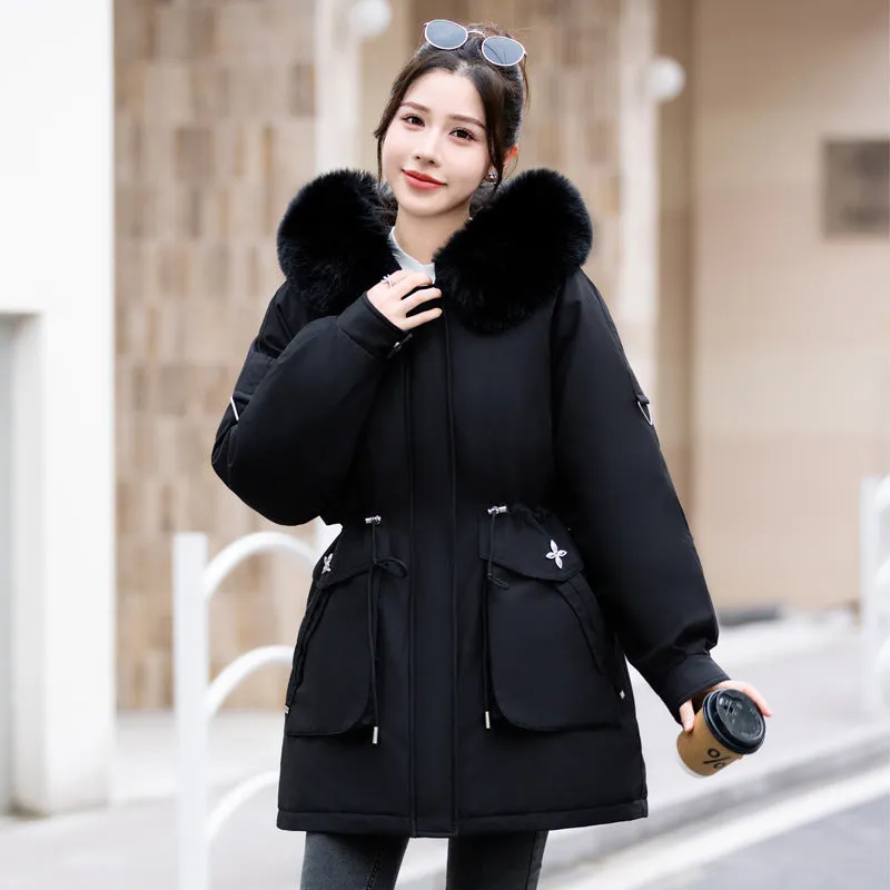 Thickened Hip-length Parka with Windproof Features and a Stain-resistant Finish
