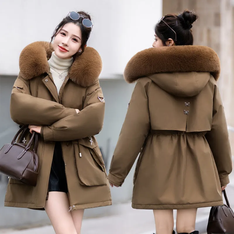 Thickened Hip-length Parka with Windproof Features and a Stain-resistant Finish