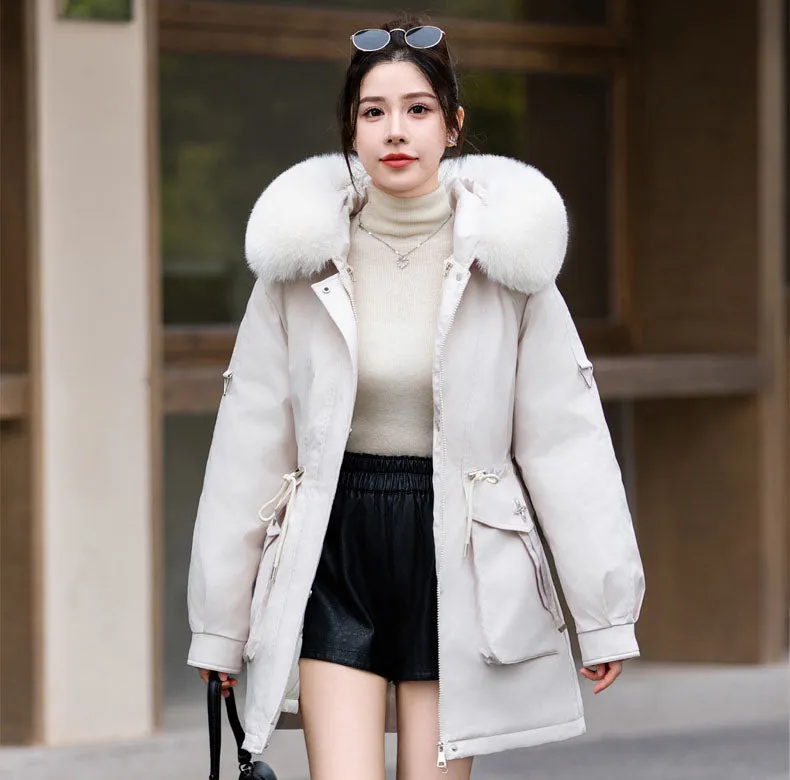 Thickened Hip-length Parka with Windproof Features and a Stain-resistant Finish