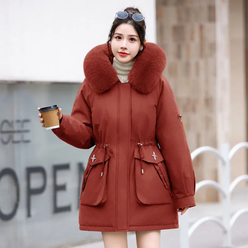 Thickened Hip-length Parka with Windproof Features and a Stain-resistant Finish