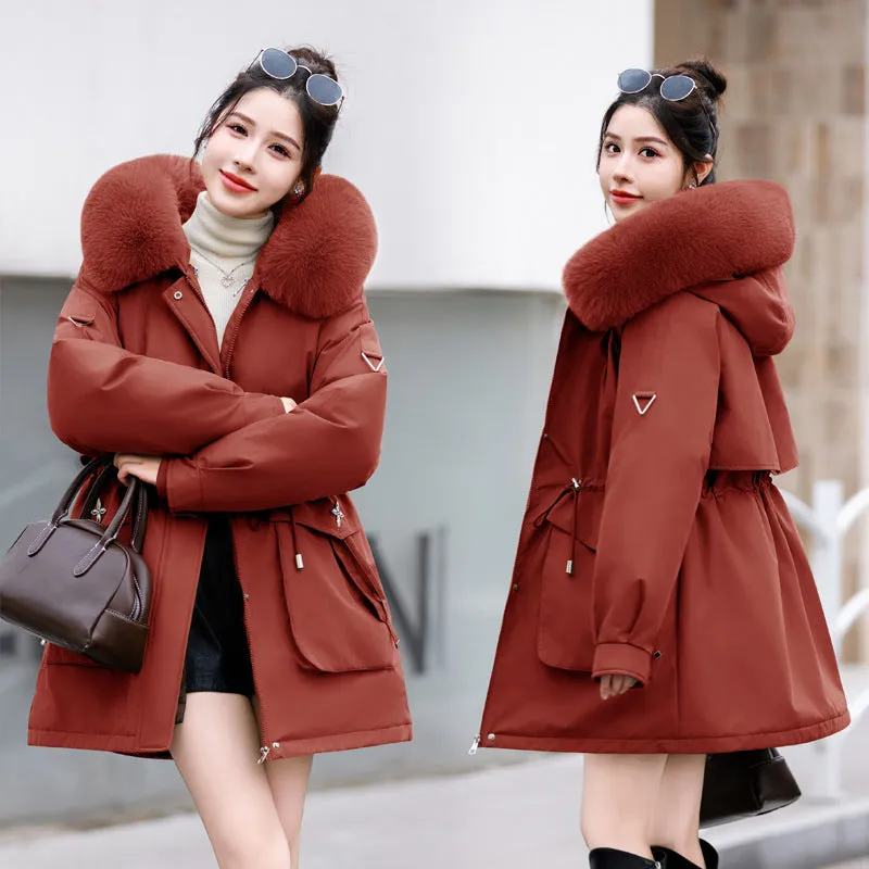 Thickened Hip-length Parka with Windproof Features and a Stain-resistant Finish