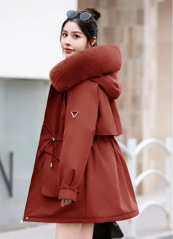 Thickened Hip-length Parka with Windproof Features and a Stain-resistant Finish