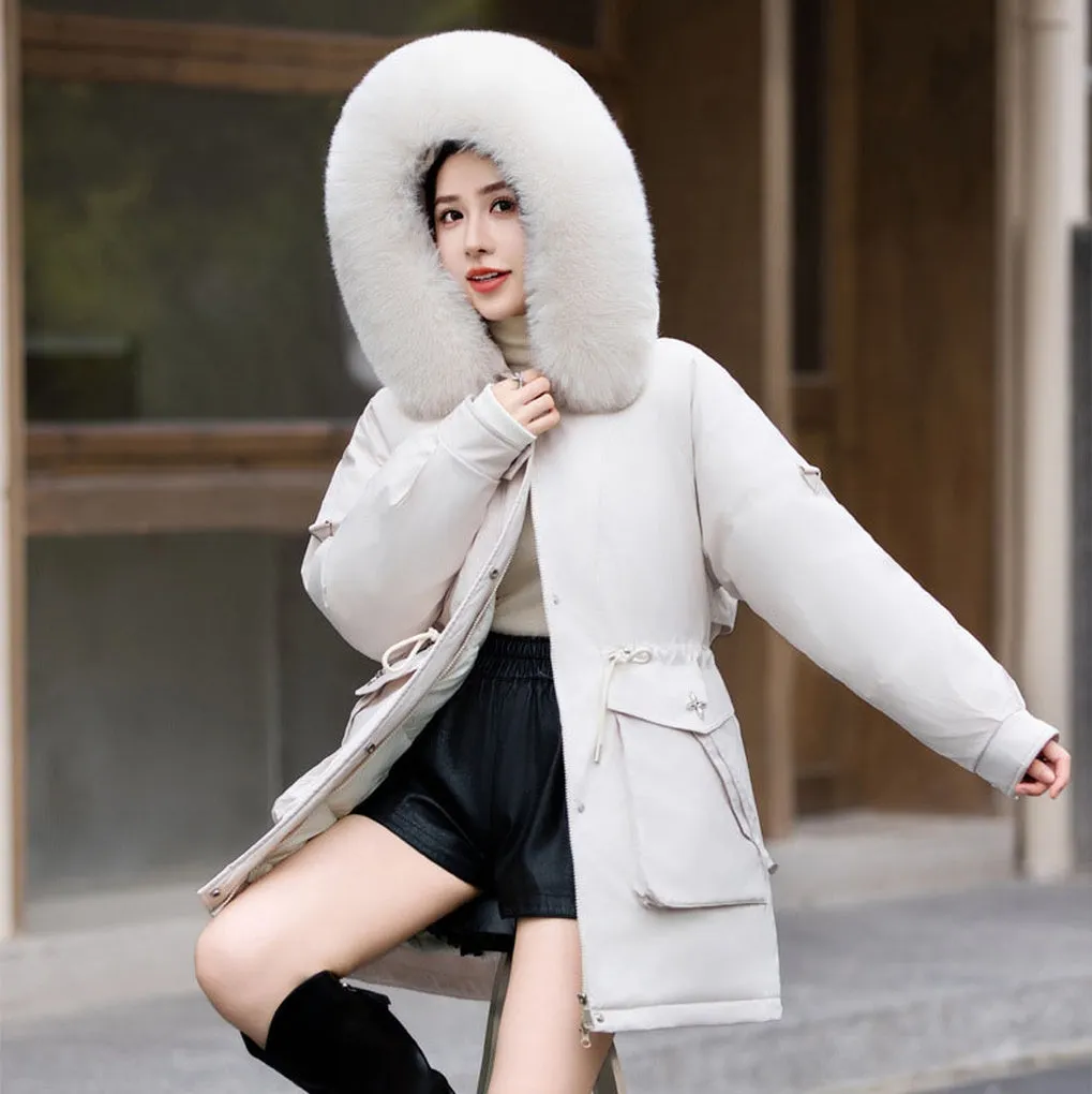 Thickened Hip-length Parka with Windproof Features and a Stain-resistant Finish