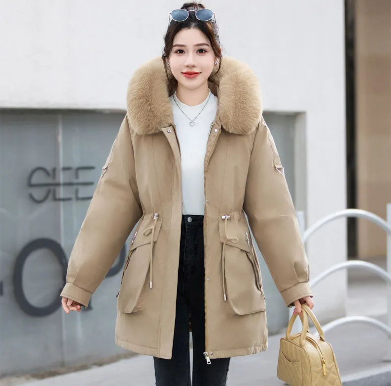 Thickened Hip-length Parka with Windproof Features and a Stain-resistant Finish