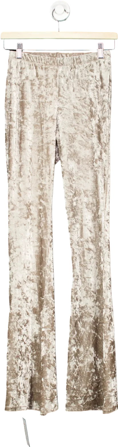 Topshop Beige Crushed Velvet Flared Trousers UK 6