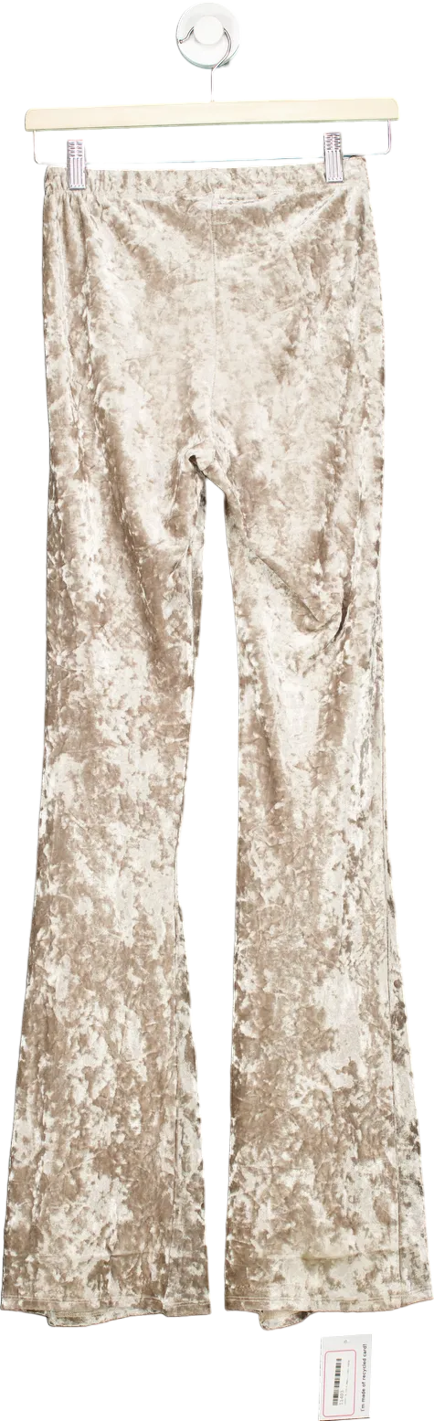 Topshop Beige Crushed Velvet Flared Trousers UK 6