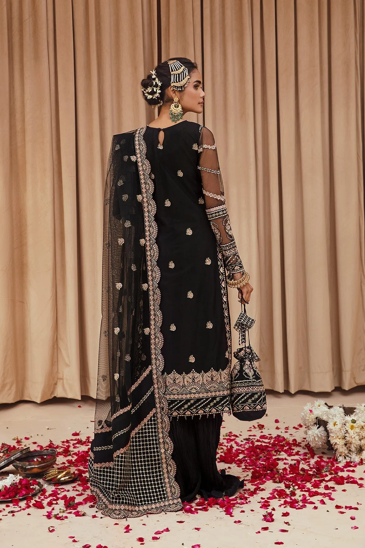 Traditional Black Multi color Embroidered Pakistani Wedding Dress