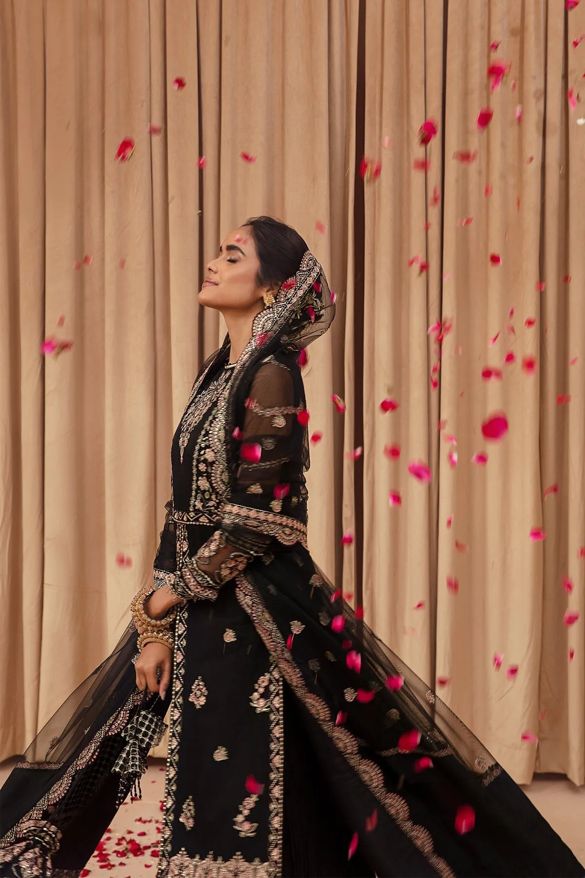 Traditional Black Multi color Embroidered Pakistani Wedding Dress