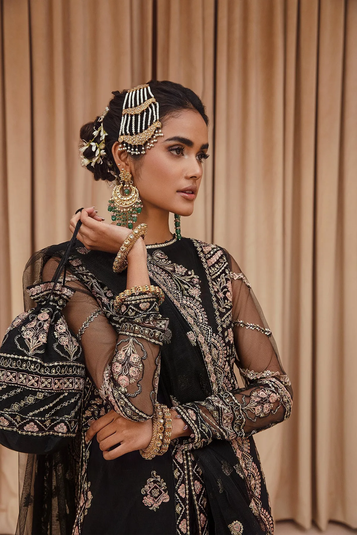 Traditional Black Multi color Embroidered Pakistani Wedding Dress