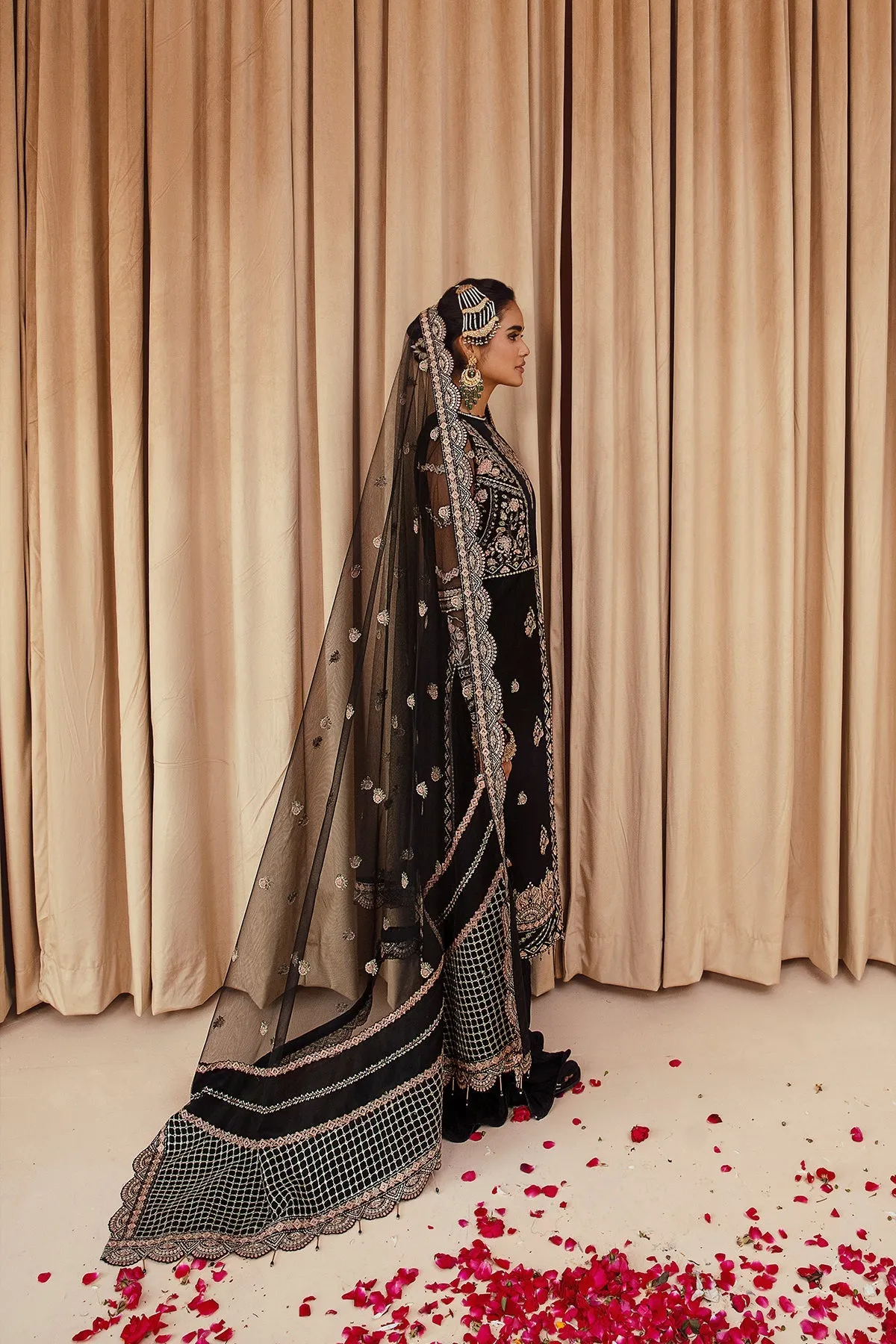 Traditional Black Multi color Embroidered Pakistani Wedding Dress