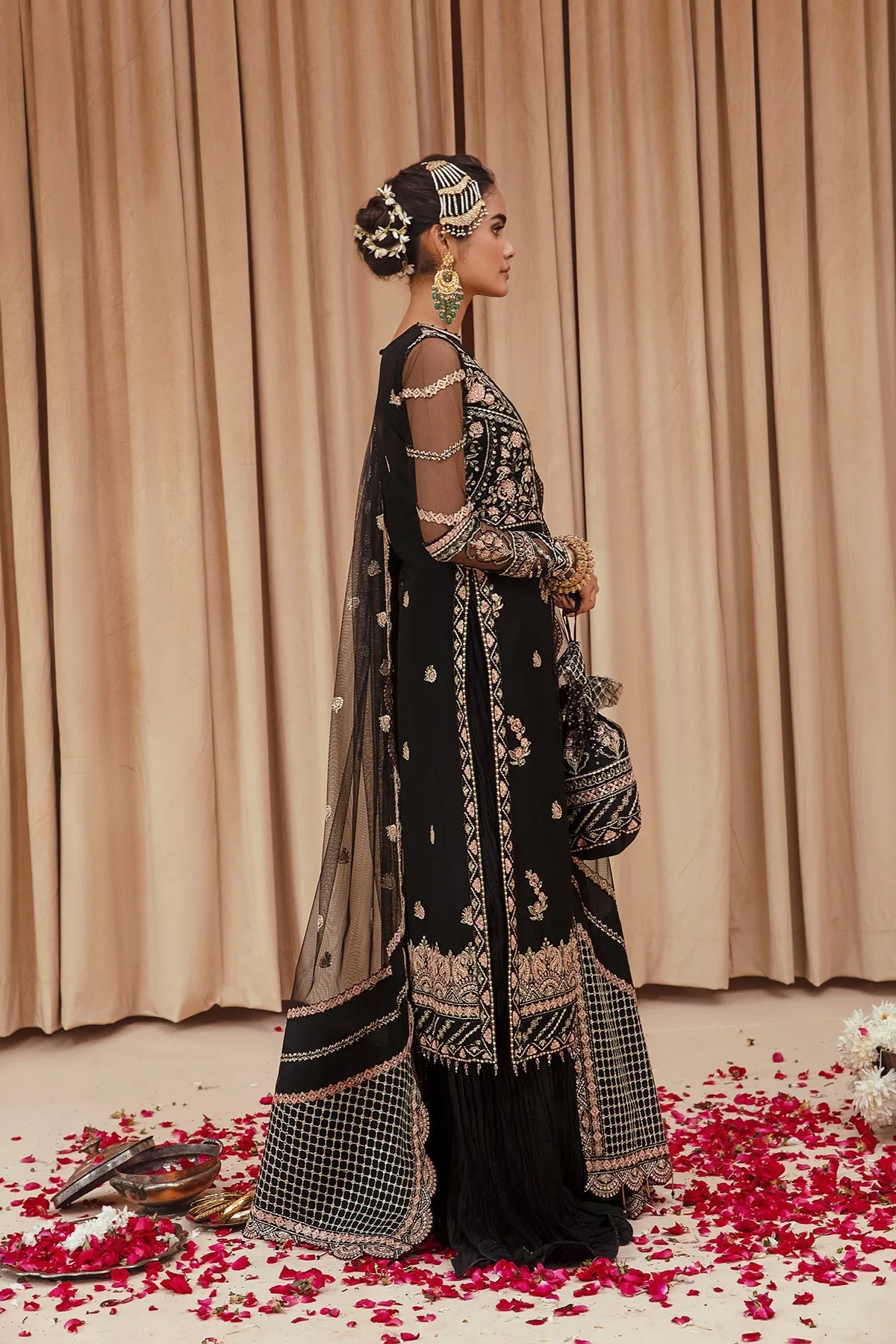Traditional Black Multi color Embroidered Pakistani Wedding Dress