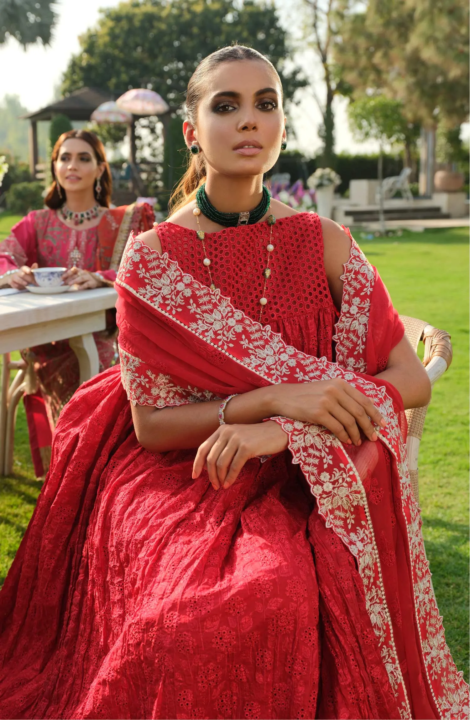 Traditional Frock Trouser Pakistani Eid Dress in Red