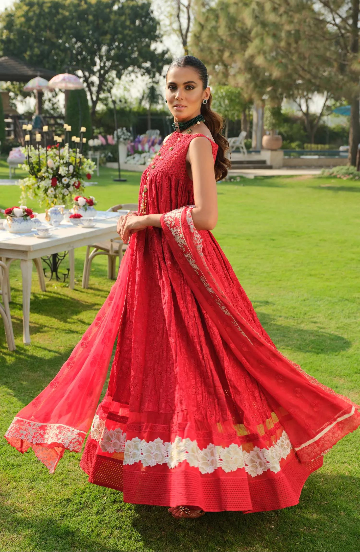 Traditional Frock Trouser Pakistani Eid Dress in Red