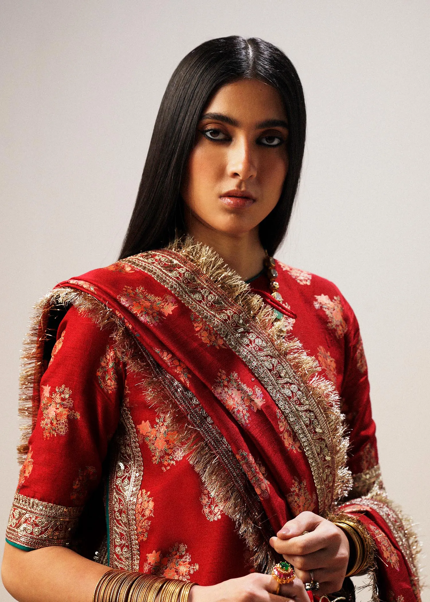 Traditional Look Red Embroidered Pakistani Wedding Dress Salwar Suit