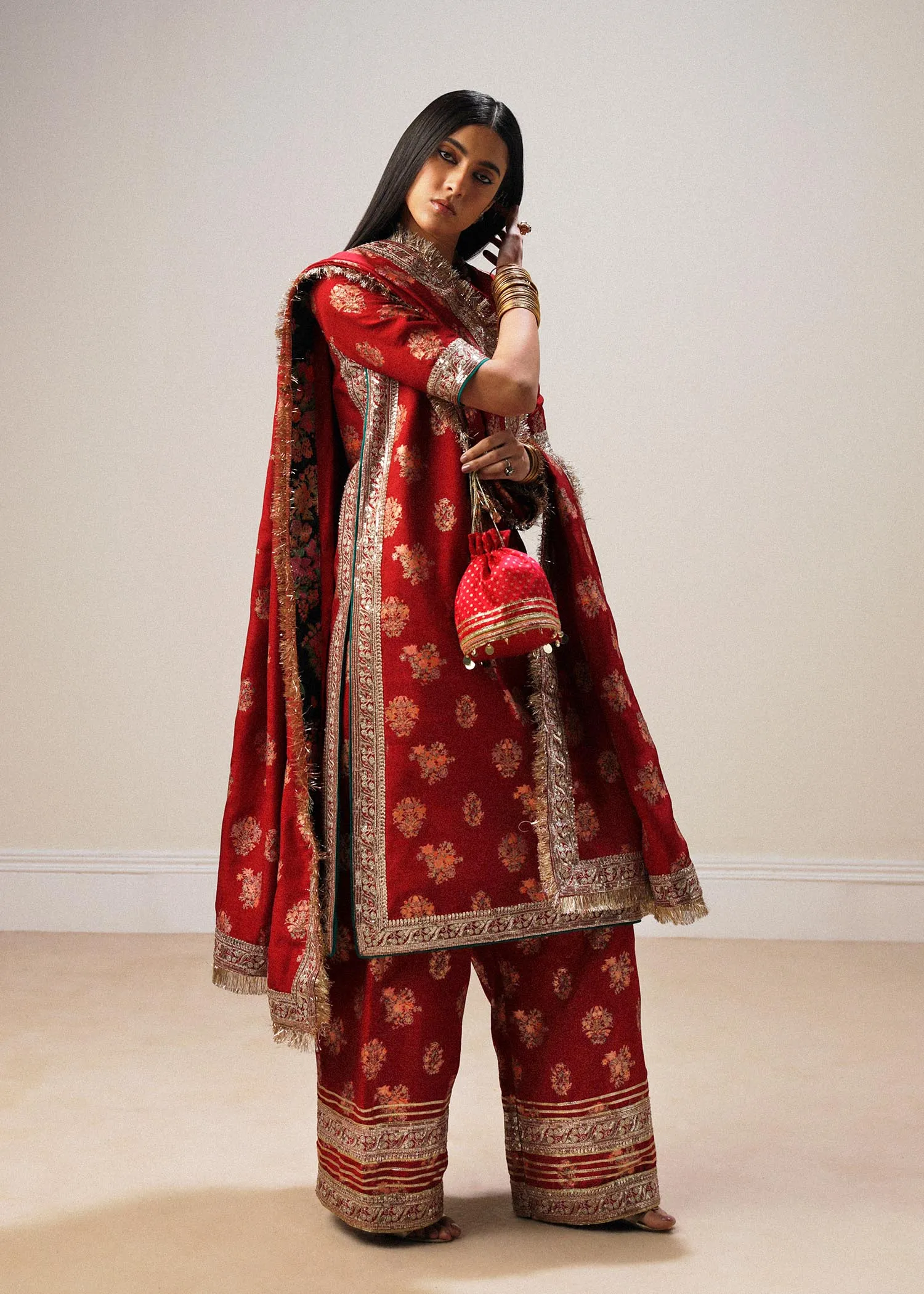 Traditional Look Red Embroidered Pakistani Wedding Dress Salwar Suit
