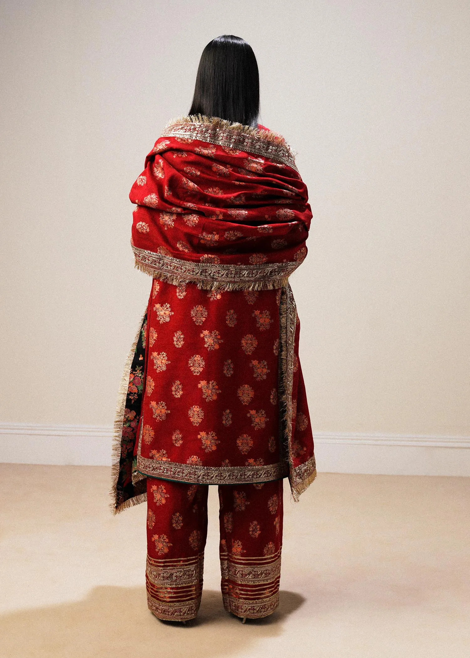 Traditional Look Red Embroidered Pakistani Wedding Dress Salwar Suit