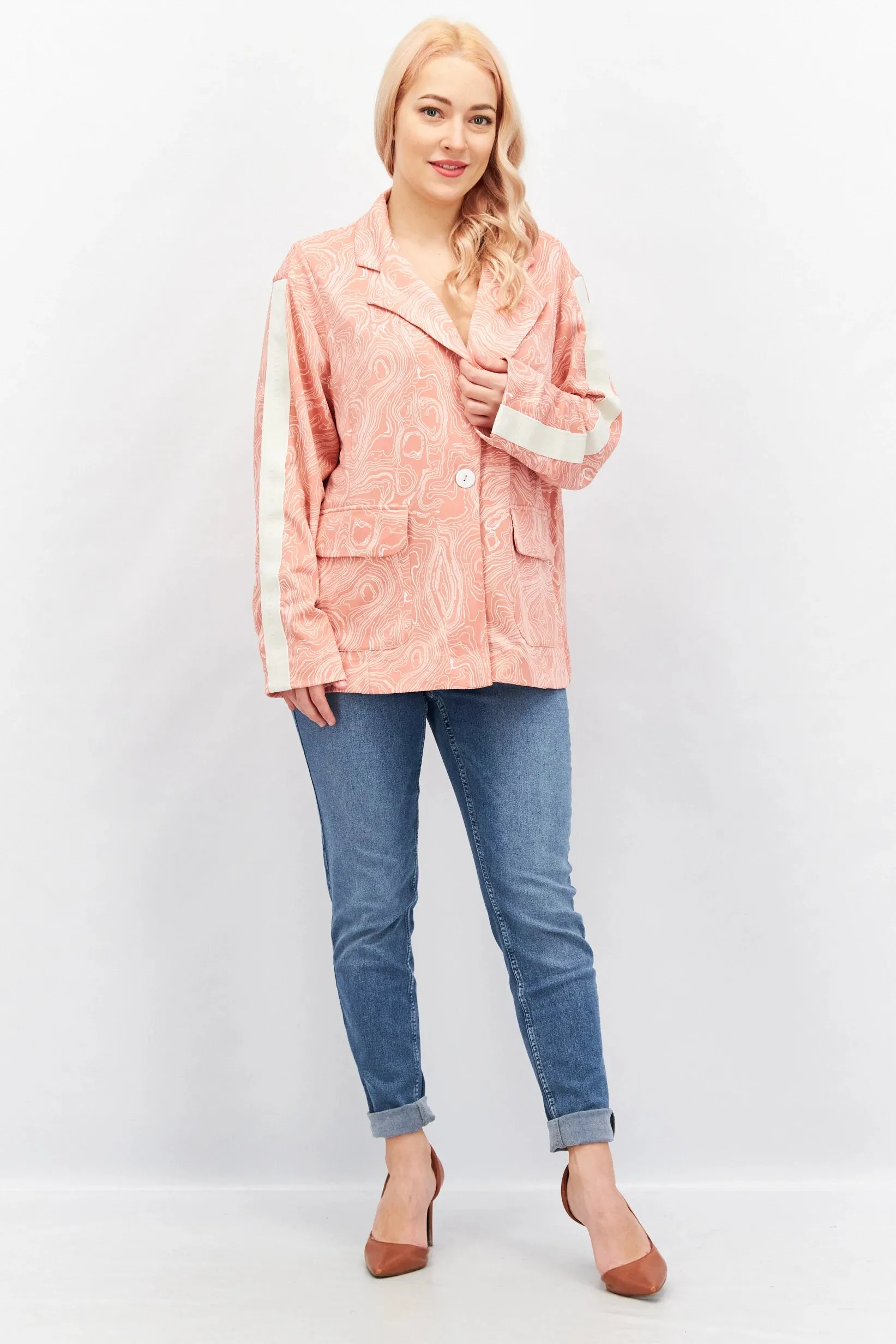 TRIBE OF 6 AISHA RECYCLED OVERSIZED STRETCH BLAZER WITH TAPE DETAIL