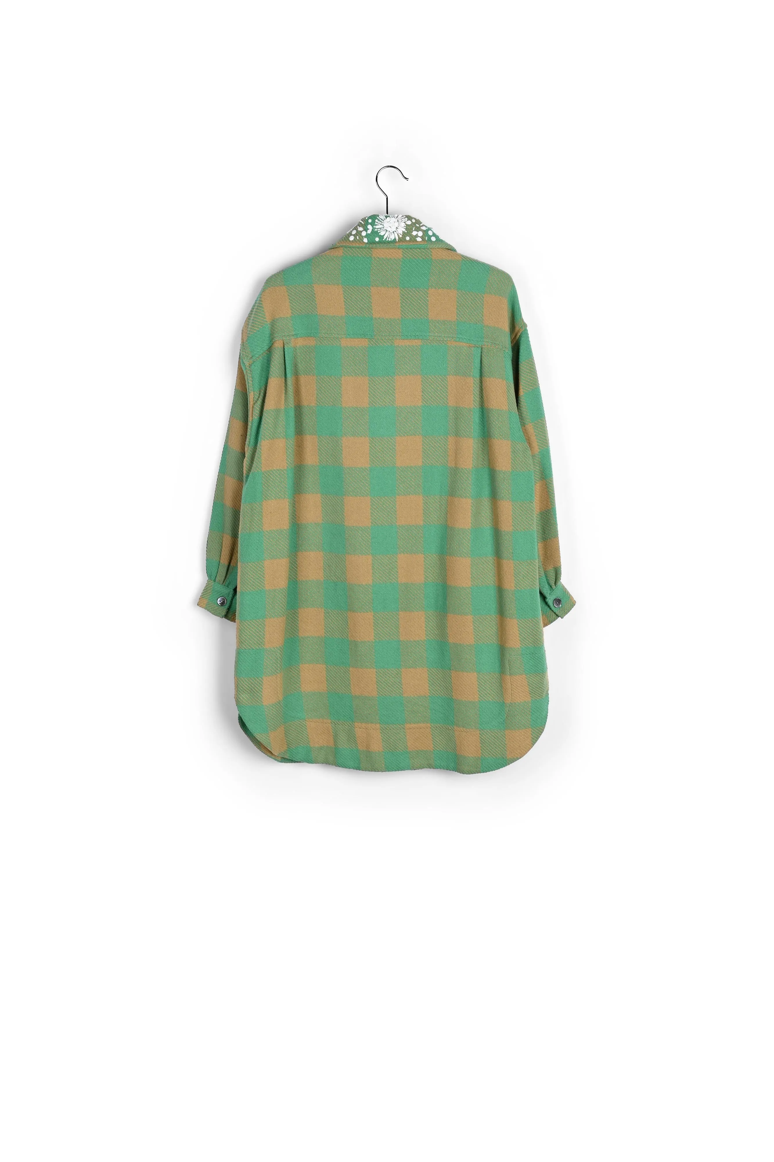 Turquoise and brown checked shirt jacket
