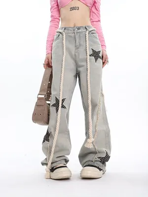 Twinkle Stars Patchwork Denim Long Jeans Pants