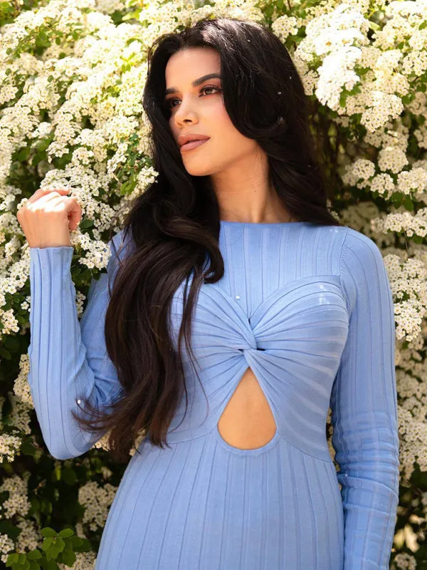 Twist Knot Ribbed Knit Midi Dress with Cutout Detail