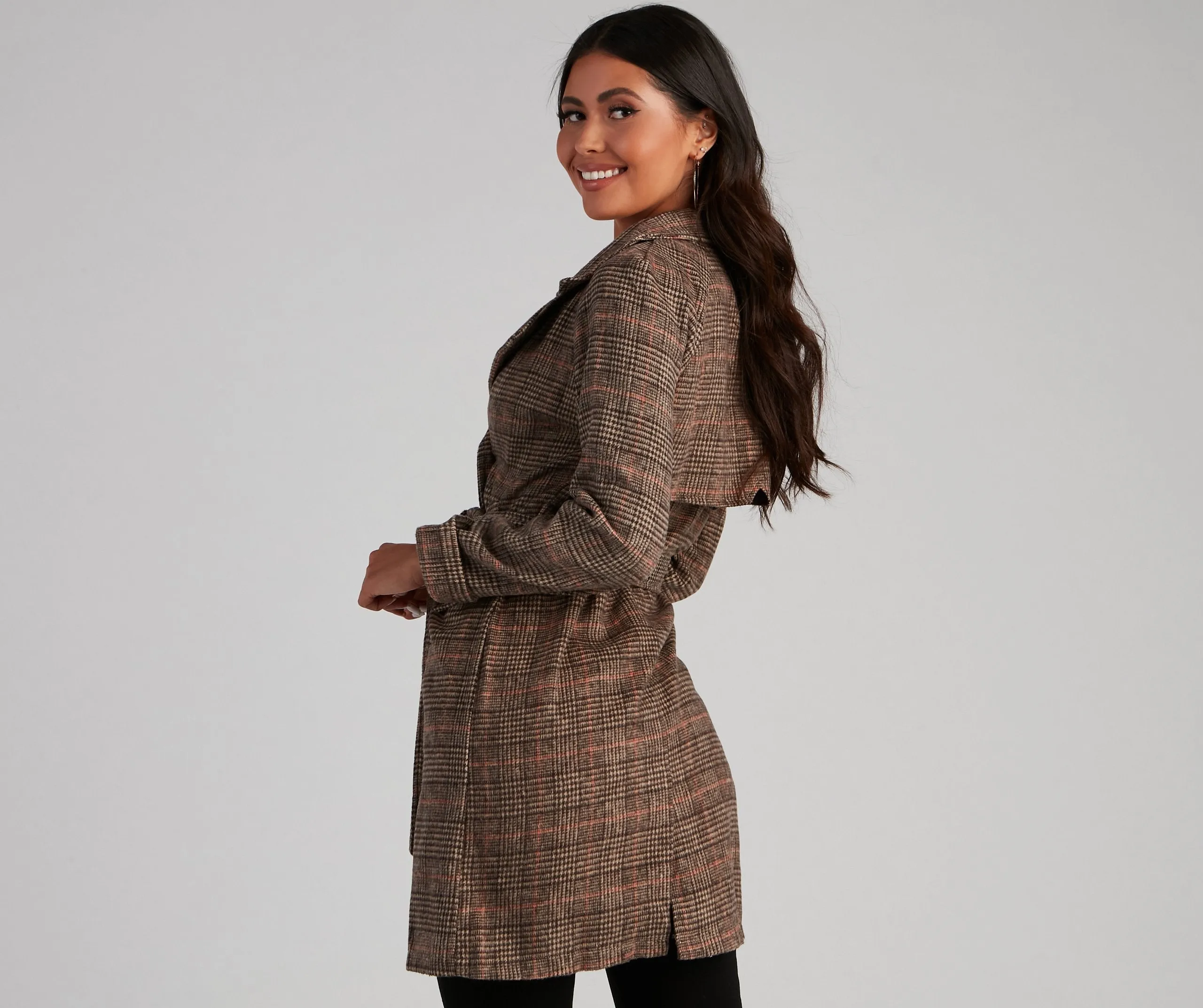 Uptown Plaid Trench Coat