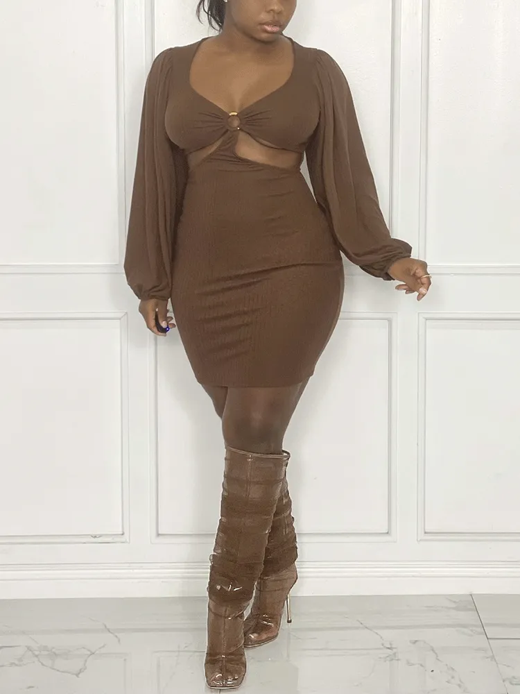 V Neck Cutout Ring Mini Dress