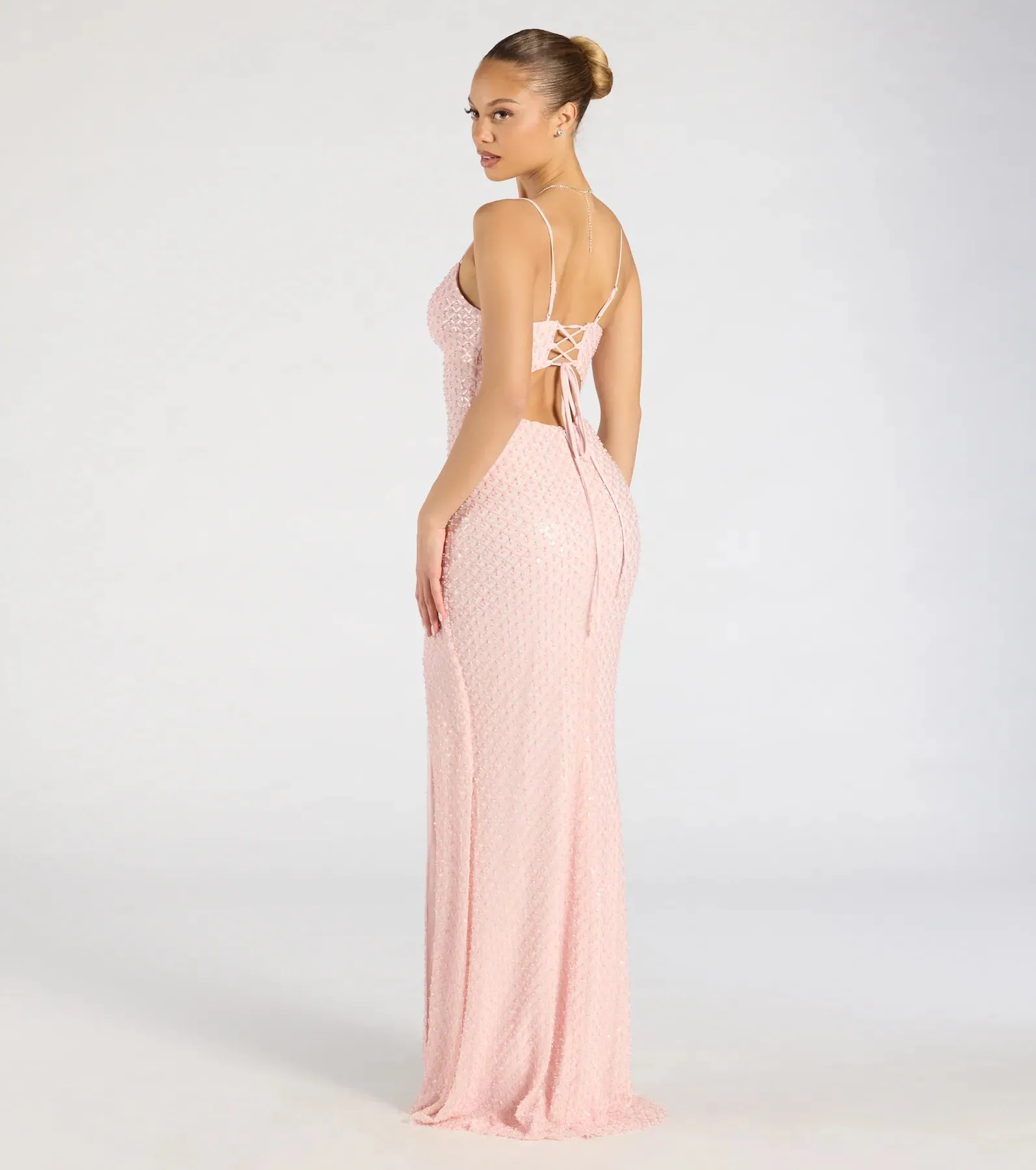 Valeria Cutout Lace-Up Sequin Beaded Formal Dress