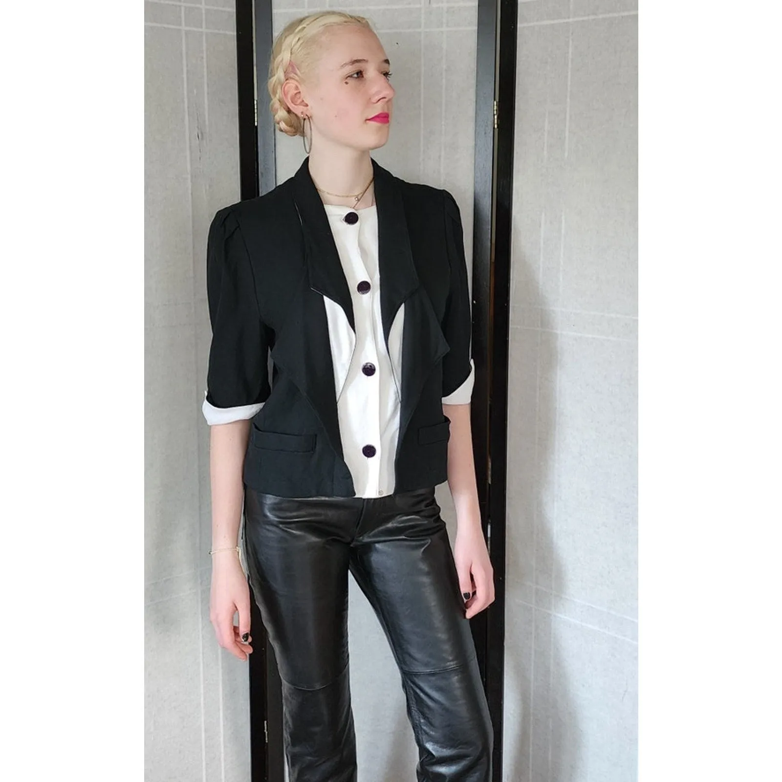 Vintage 80s Louis Feraud Blazer Black White Faux Tuxedo Style