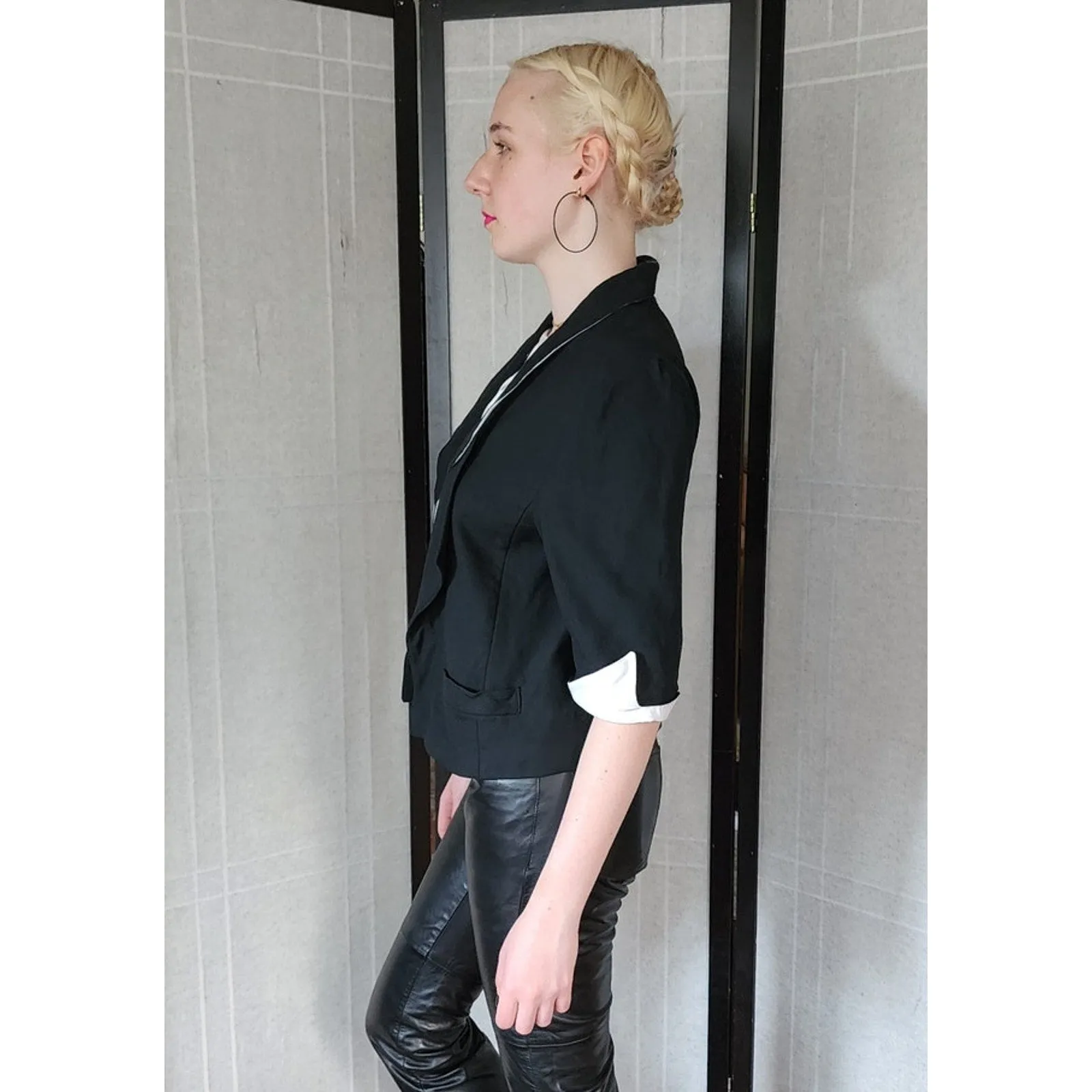 Vintage 80s Louis Feraud Blazer Black White Faux Tuxedo Style