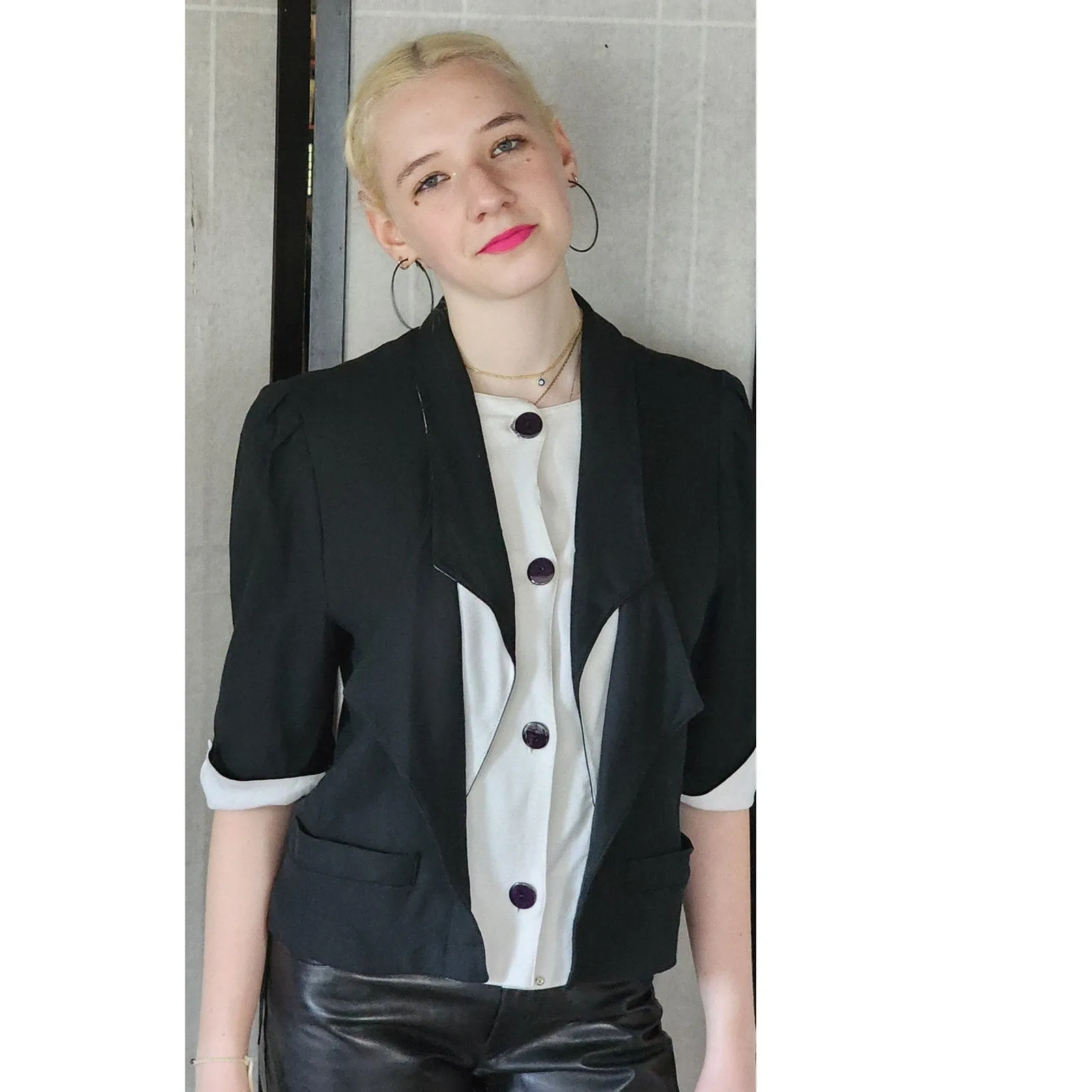 Vintage 80s Louis Feraud Blazer Black White Faux Tuxedo Style