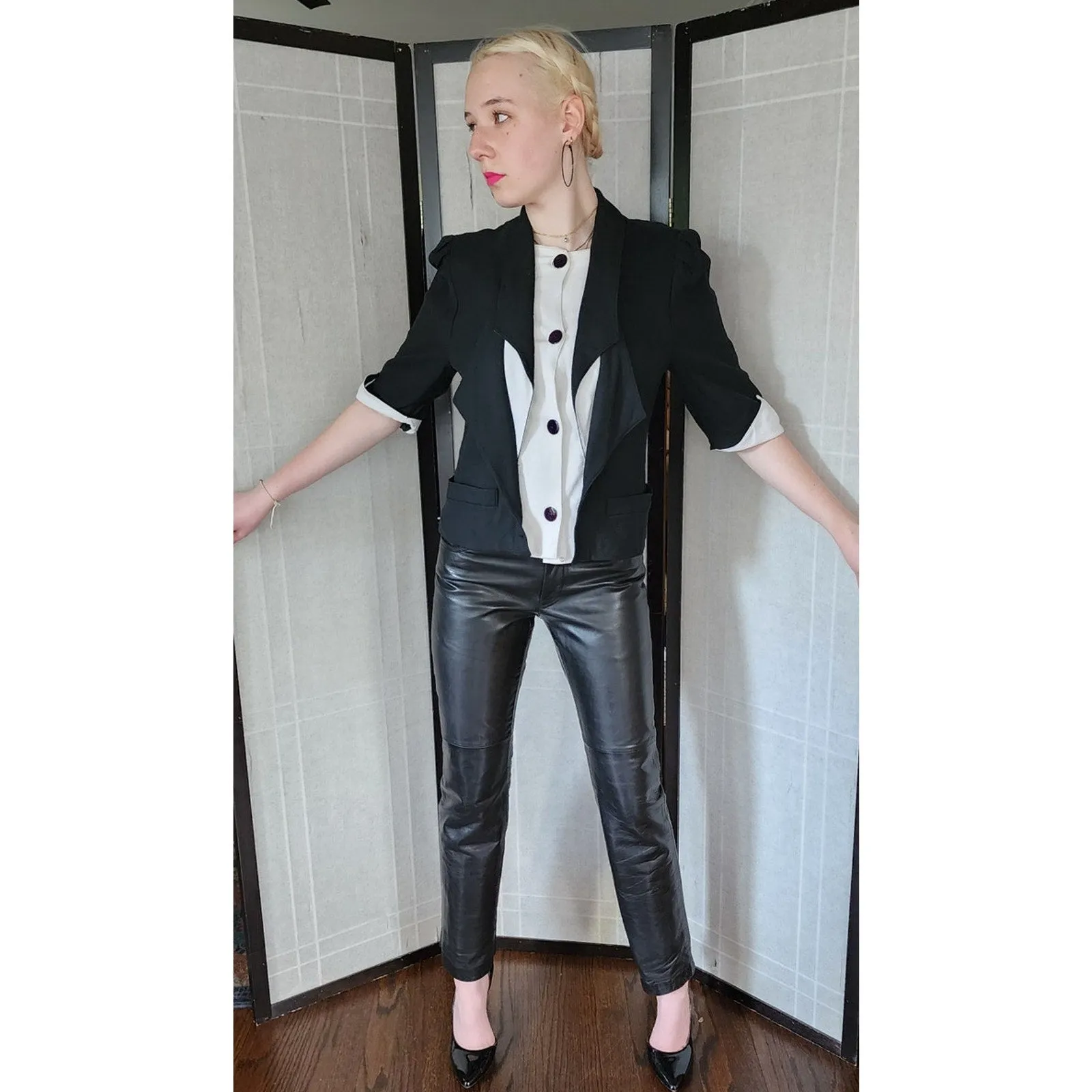 Vintage 80s Louis Feraud Blazer Black White Faux Tuxedo Style