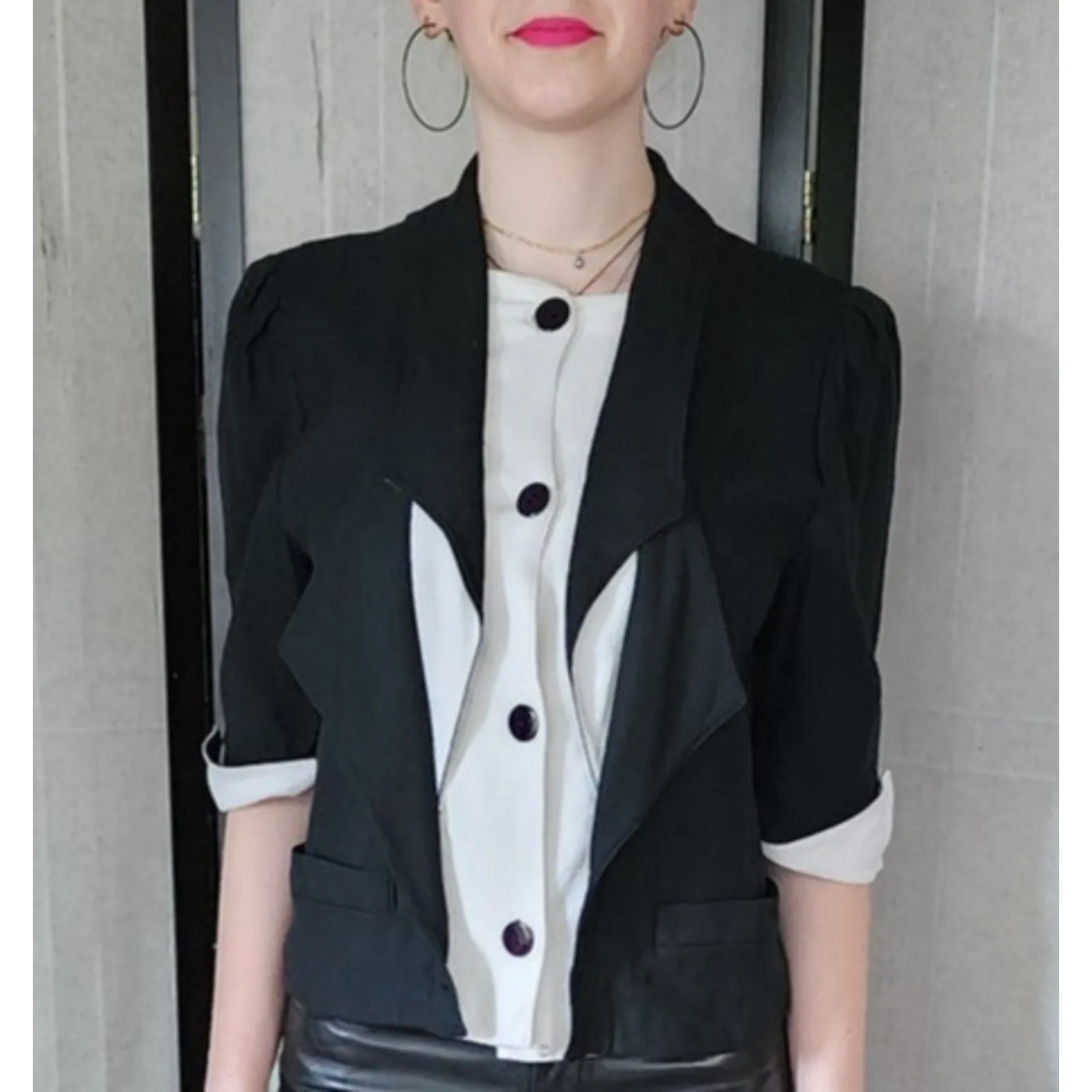 Vintage 80s Louis Feraud Blazer Black White Faux Tuxedo Style