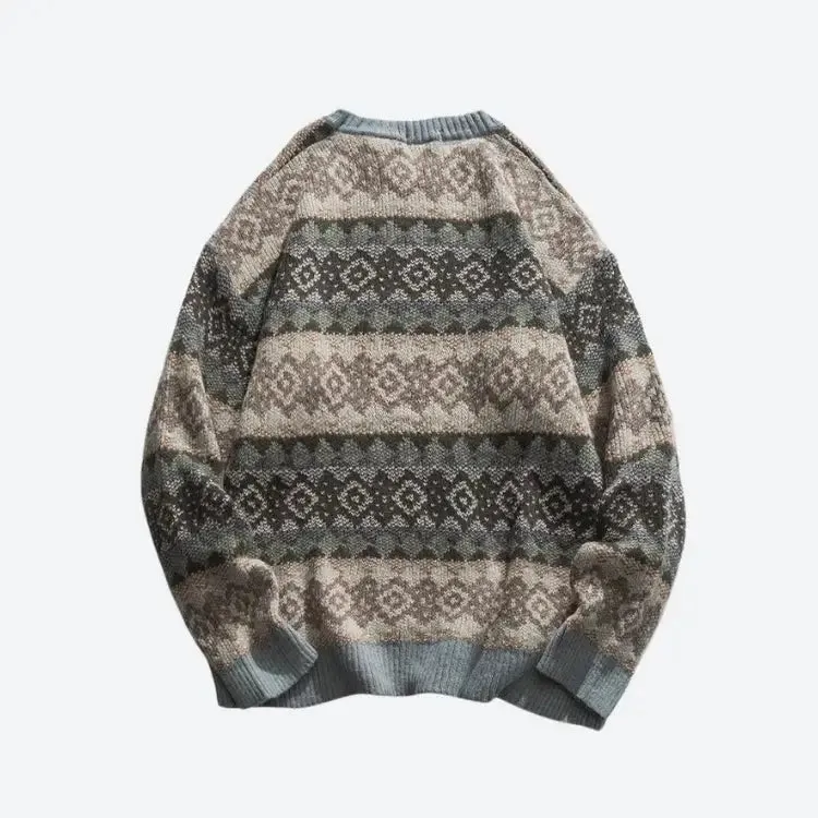 Vintage Aesthetic Jacquard Knitted Sweater for Timeless Style