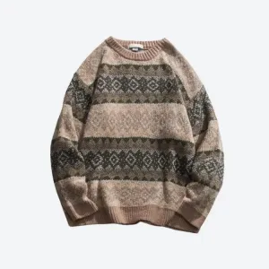 Vintage Aesthetic Jacquard Knitted Sweater for Timeless Style