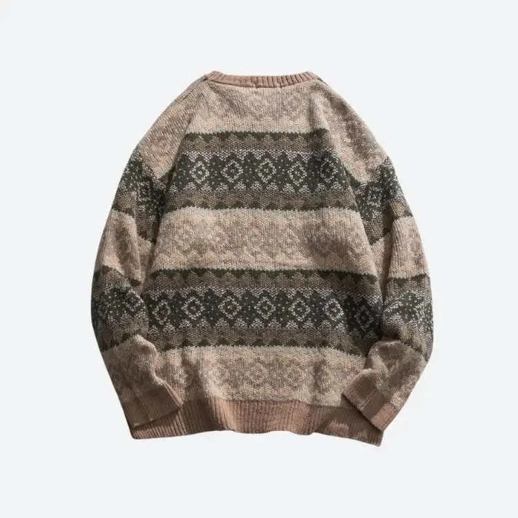 Vintage Aesthetic Jacquard Knitted Sweater for Timeless Style
