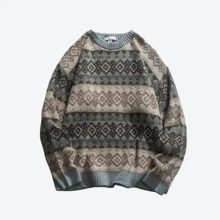 Vintage Aesthetic Jacquard Knitted Sweater for Timeless Style