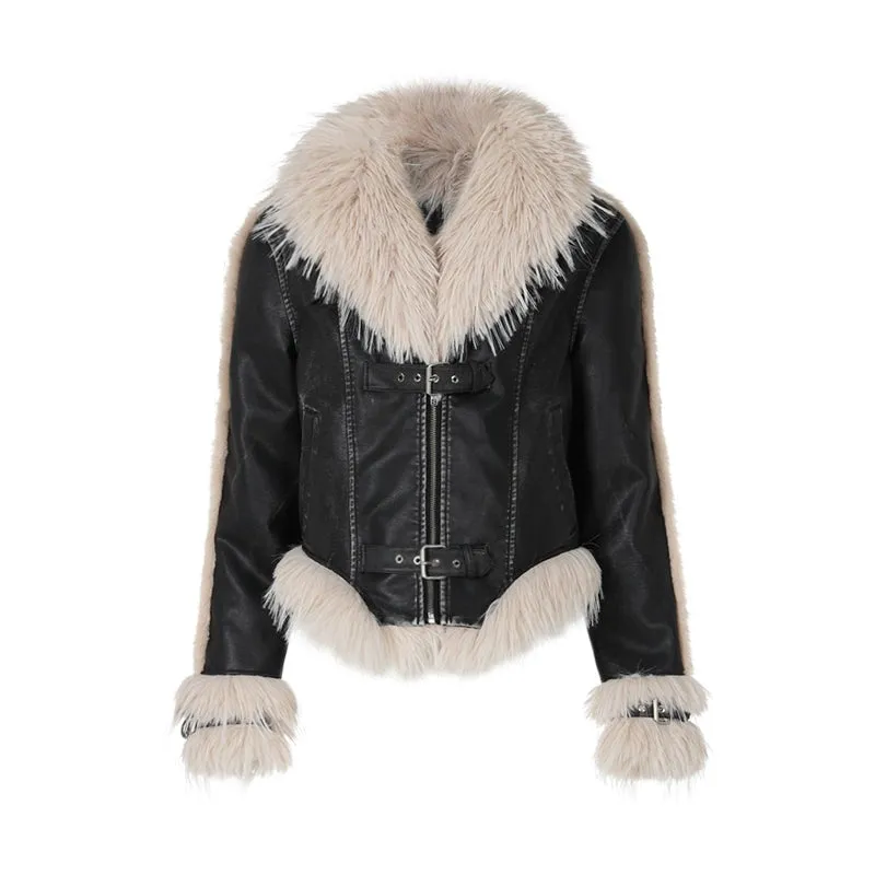 Vintage Faux Leather Fur-Trim Jacket