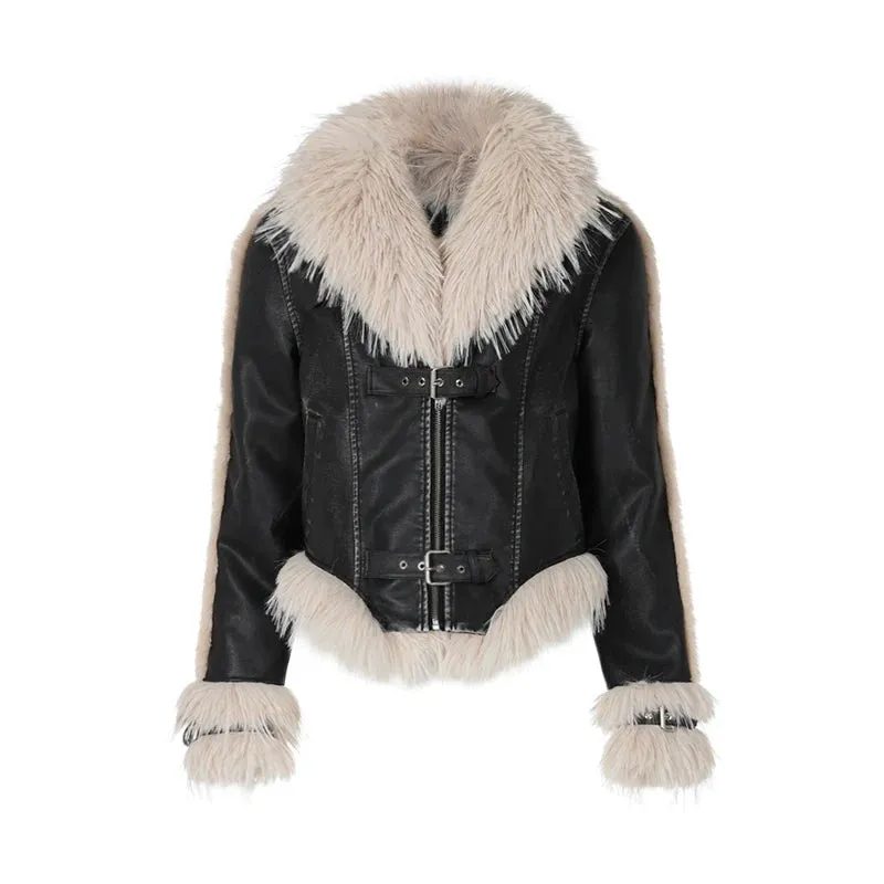 Vintage Faux Leather Fur-Trim Jacket