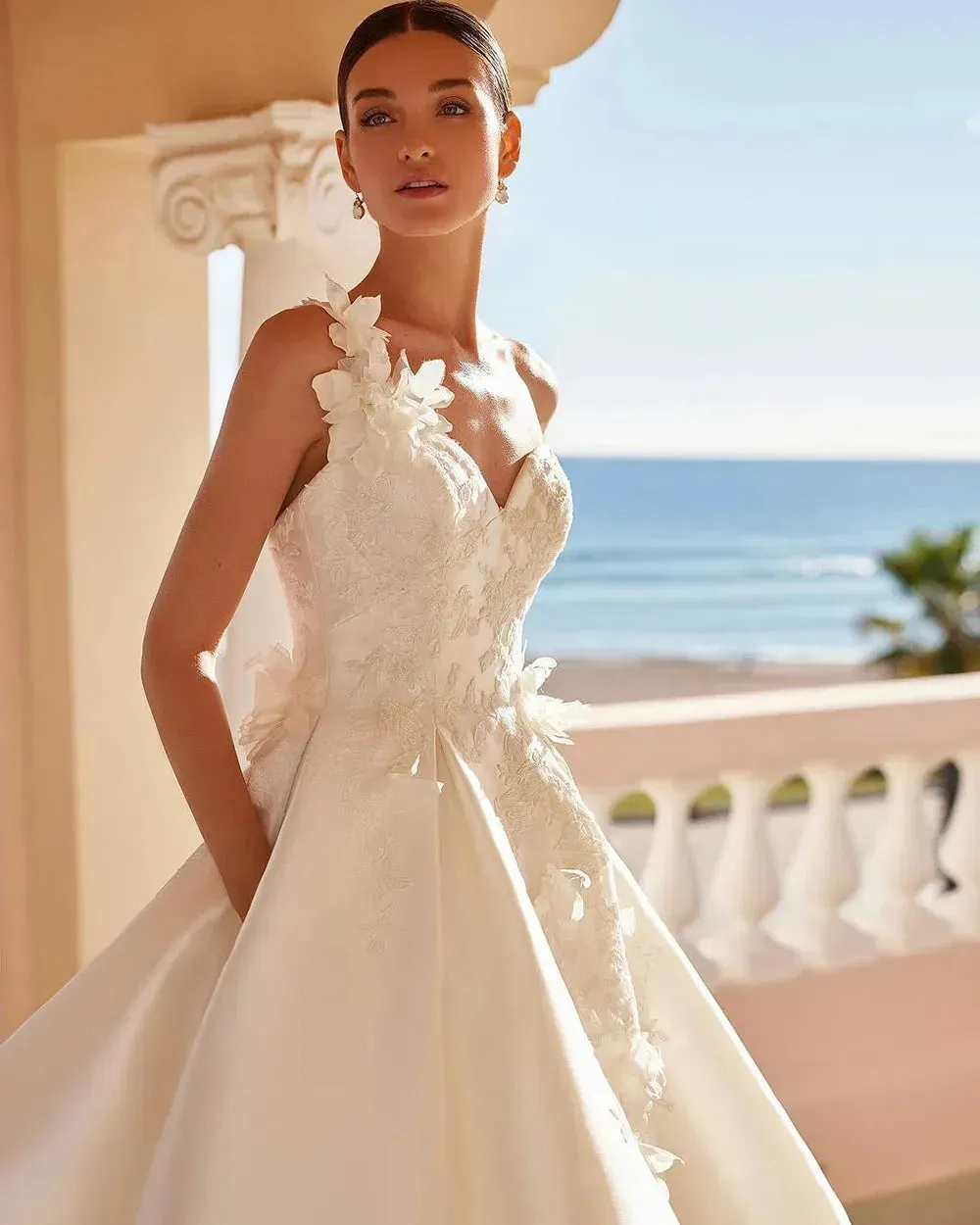 Vintage Wedding Dresses One Shoulder A-Line Lace Appliques Bridal Gowns With Pockets Princess 3D Flowers Bride Dress
