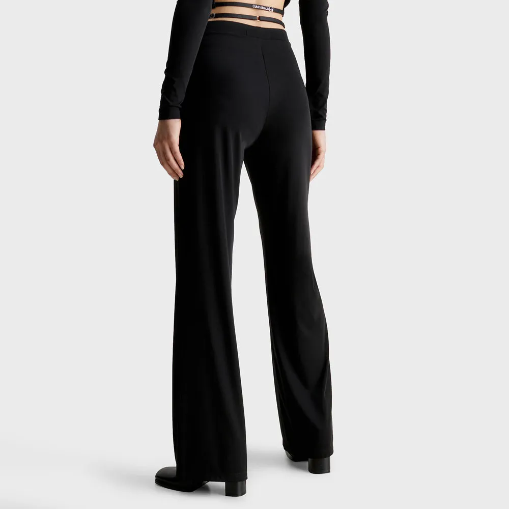 Waist Strap Flared Pants - Black