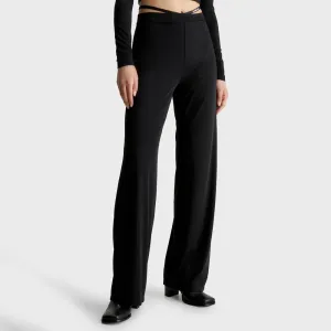 Waist Strap Flared Pants - Black