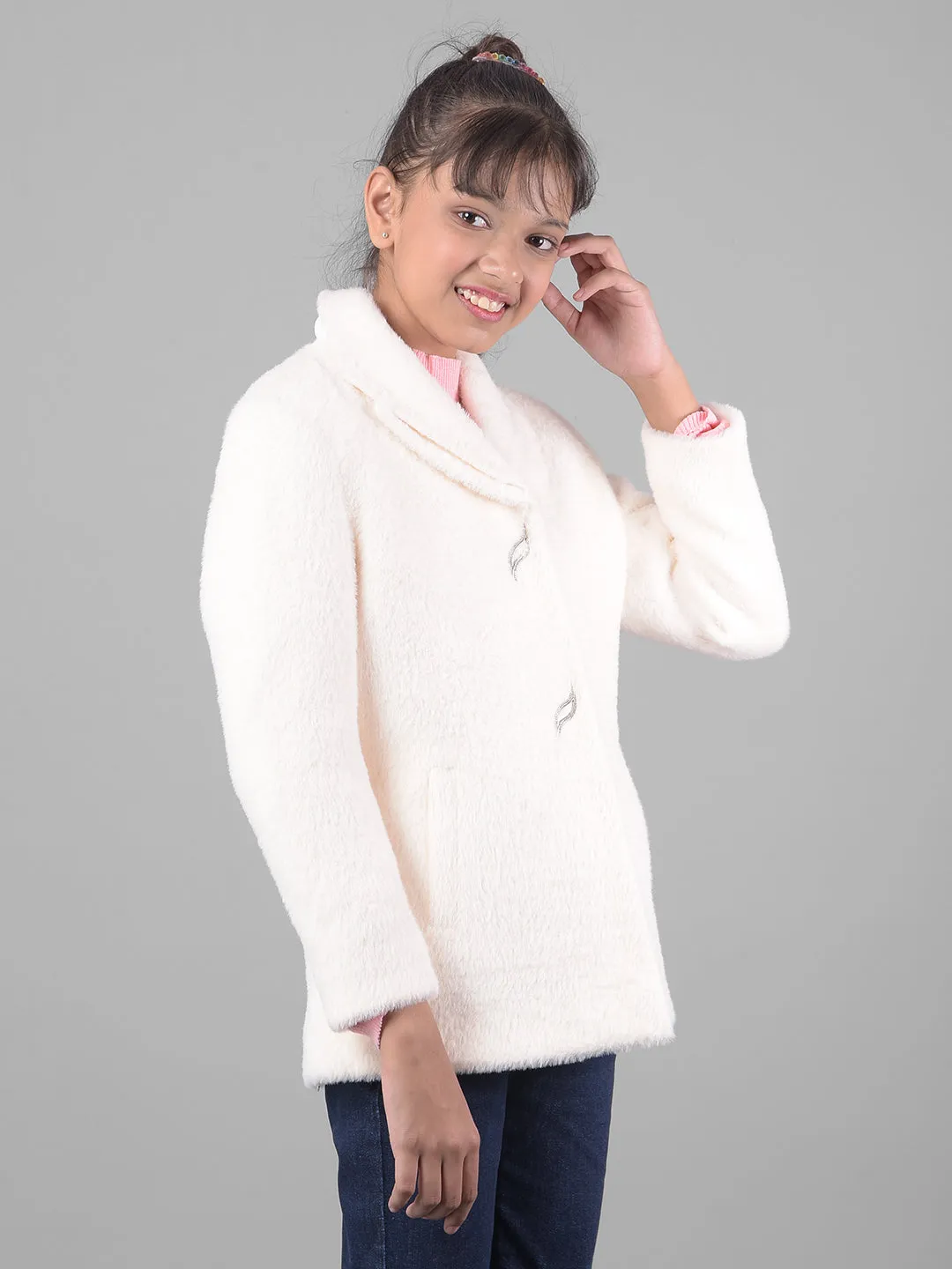 White Faux Fur Overcoat