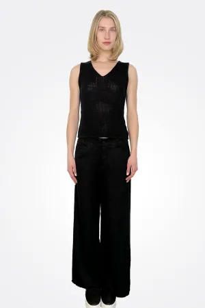 Wide Leg Frayed Bottom Trousers - Black