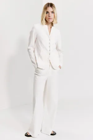 Wide Leg Frayed Bottom Trousers - Milk